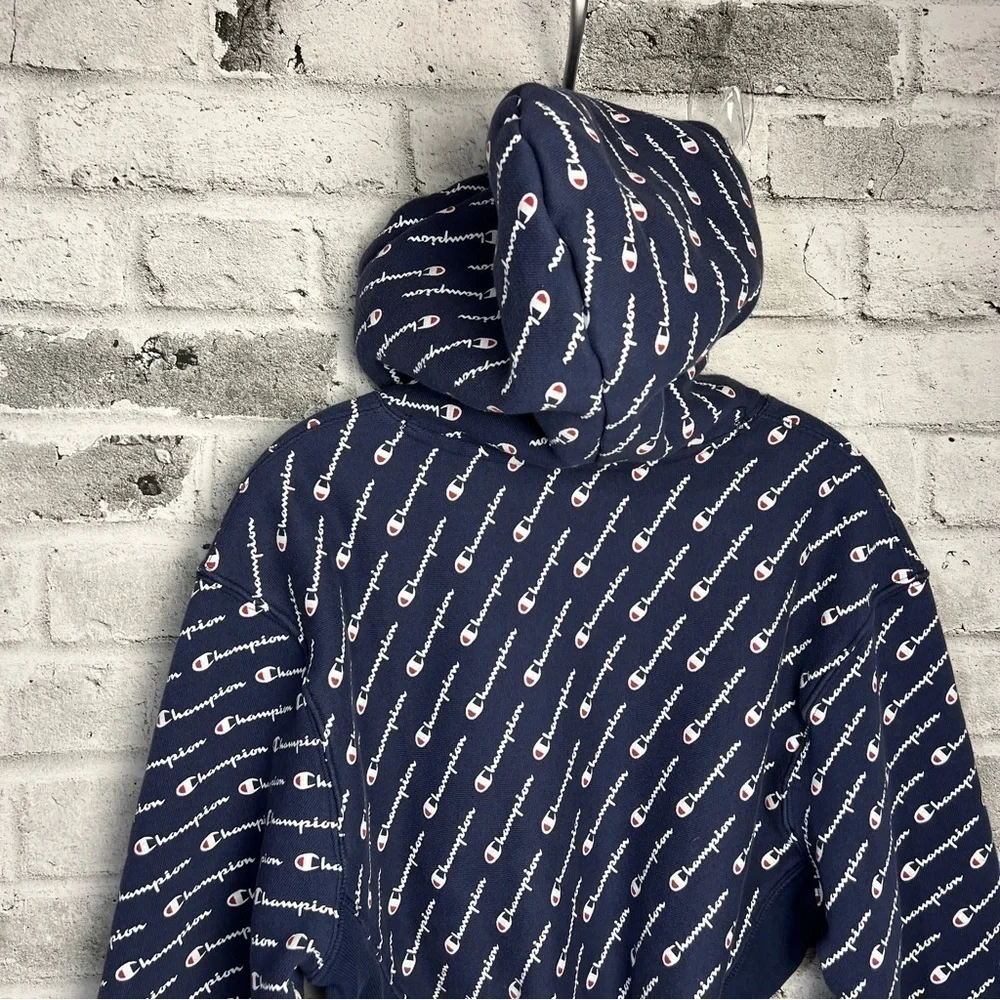 Champion Reverse Weave All Over Print Logo Cropped Hoodie Size Small - Picture 3 of 12